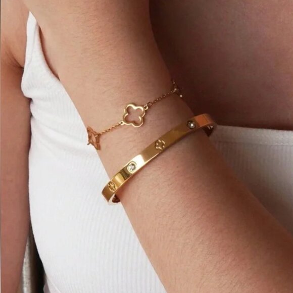 14k Gold Filled Clover Bracelet Stack - Picture 1 of 1